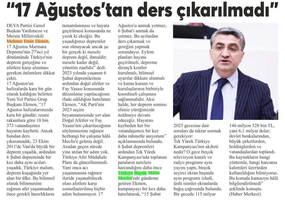 '17 AĞUSTOS'TAN DERS ÇIKARILMADI'