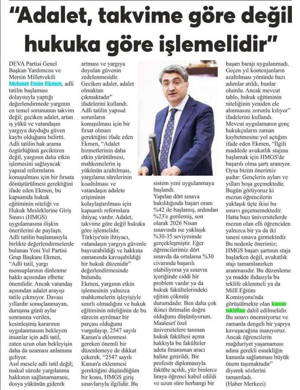 ADLİ TATİLDE YAPISAL REFORM ÇAĞRISI