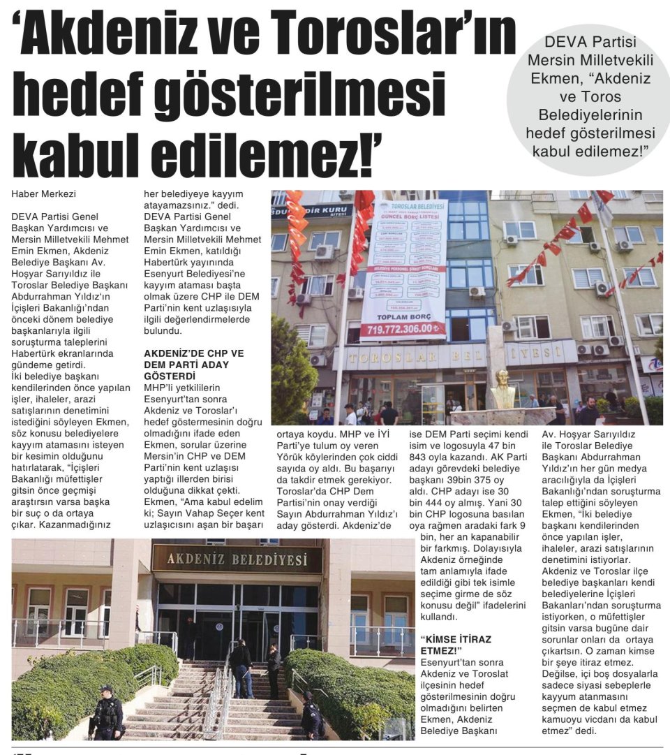 'AKDENİZ VE TOROSLAR'IN HEDEF GÖSTERİLMESİ KABUL EDİLEMEZ!'