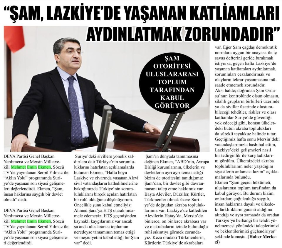 ŞAM, LAZKİYE DE YAŞANAN KATLİAMLARI AYDINLATMAK ZORUNDADIR