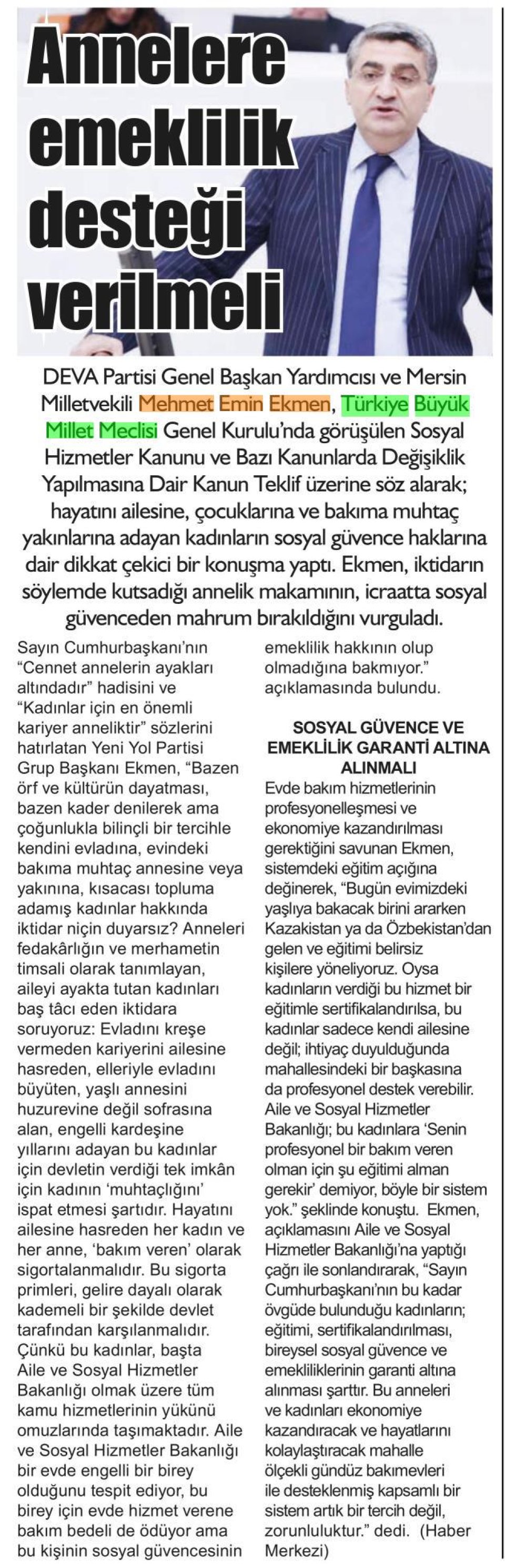 ANNELERE EMEKLİLİK DESTEĞİ VERİLMELİ