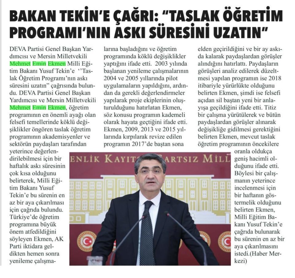 BAKAN TEKIN'E ÇAĞRI: 