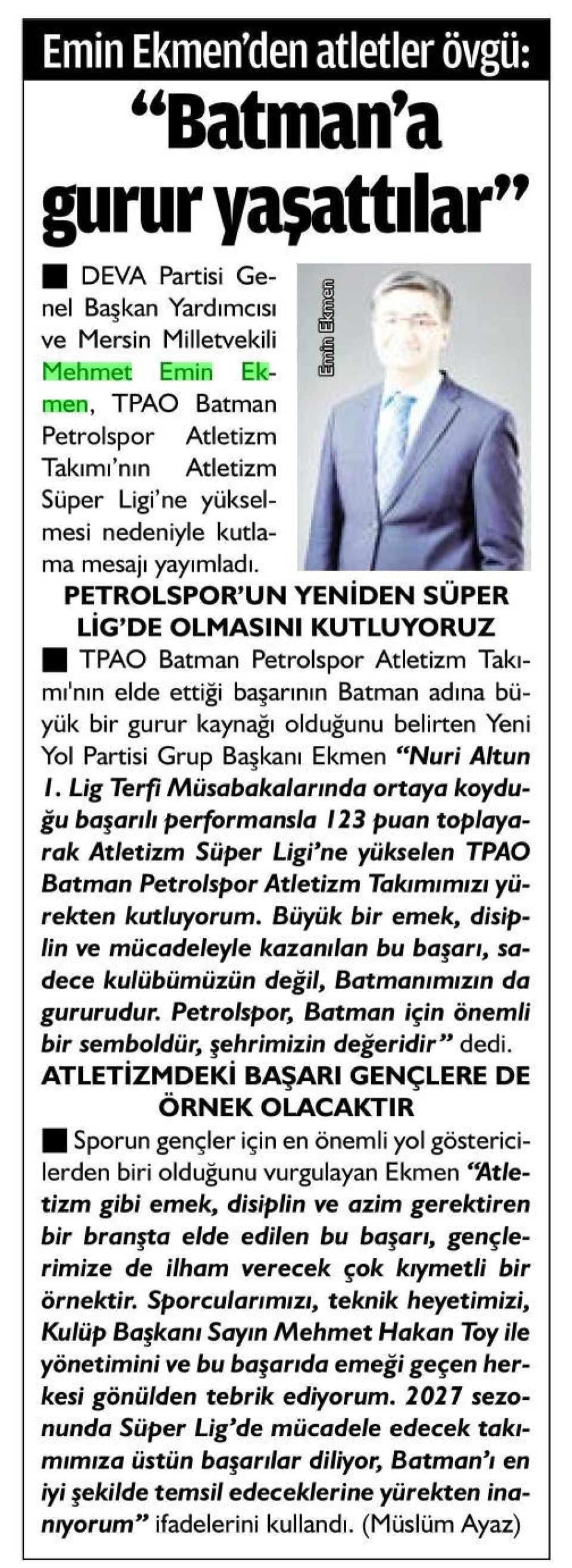 'BATMAN'A GURUR YAŞATTILAR'
