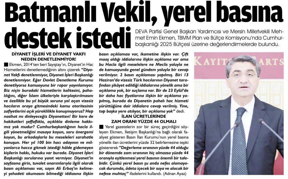 BATMANLI VEKİL, YEREL BASINA DESTEK İSTEDİ