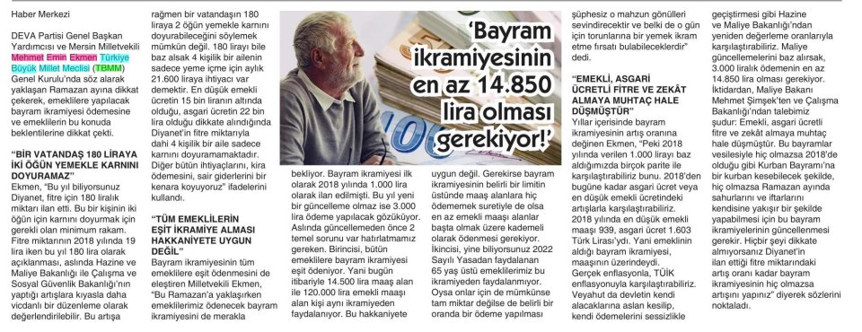 'BAYRAM İKRAMİYESİNİN EN AZ 14.850 LİRA OLMASI GEREKİYOR!'