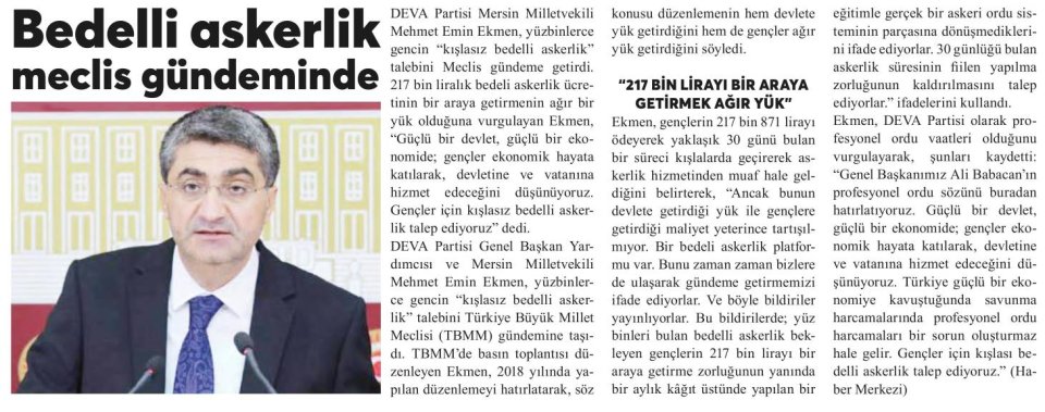 BEDELLİ ASKERLİK MECLİS GÜNDEMİNDE