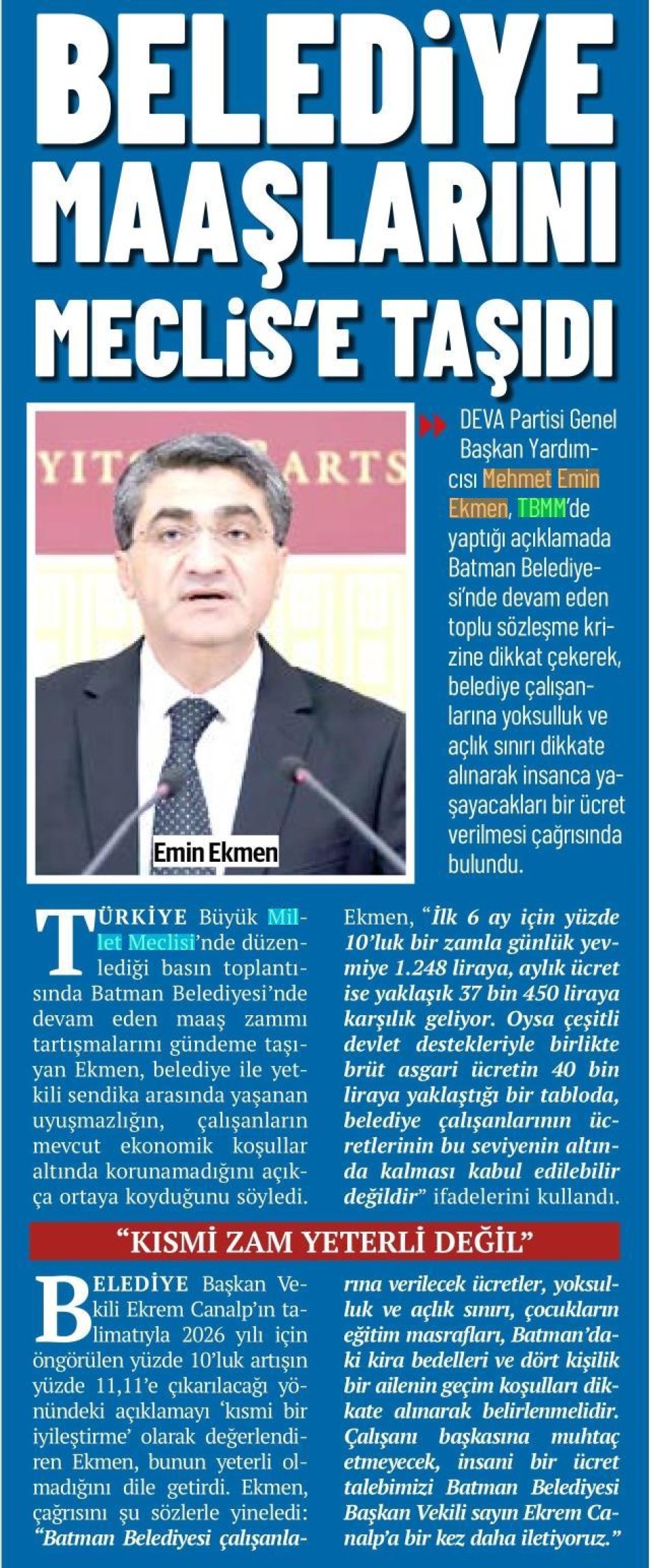BELEDİYE MAAŞLARINI MECLİSE TAŞIDI