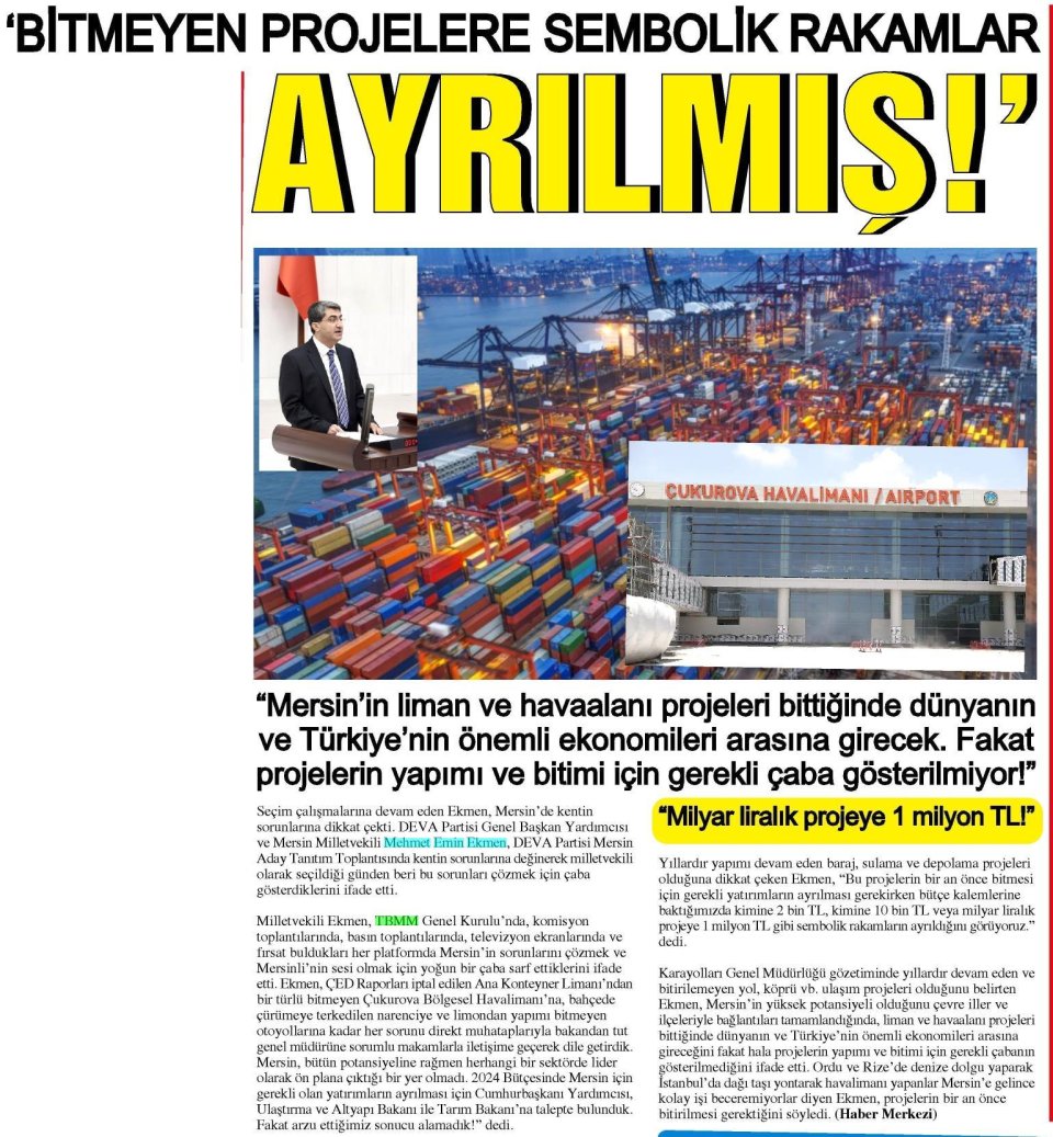 BİTMEYEN PROJELERE SEMBOLİK RAKAMLAR AYRILMIŞ