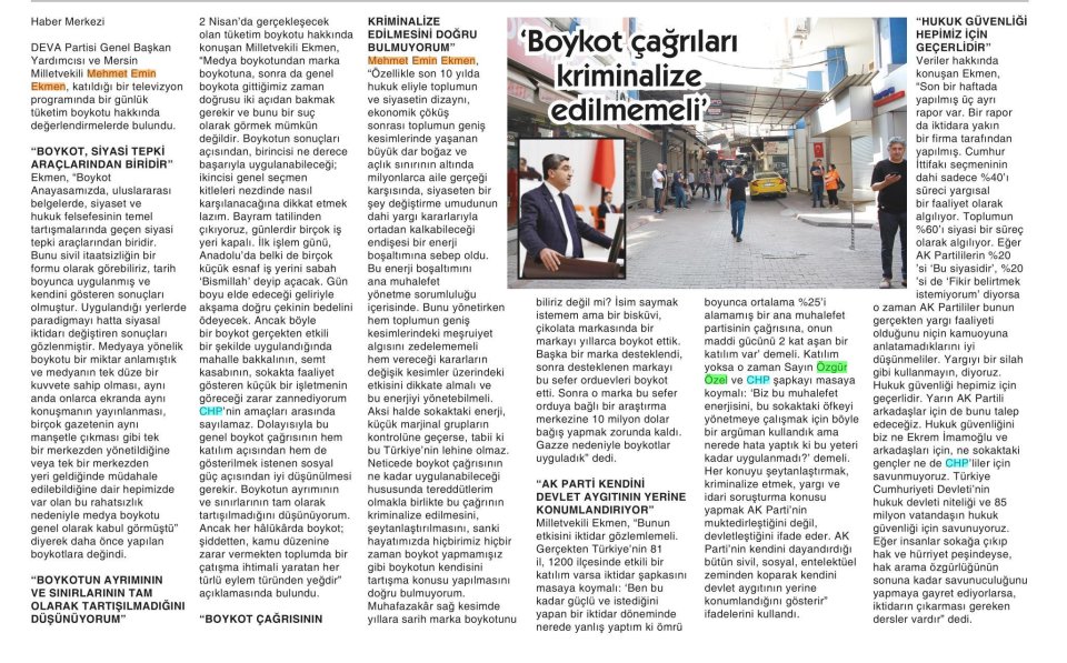  'BOYKOT ÇAĞRILARI KRİMİNALİZE EDİLMEMELİ