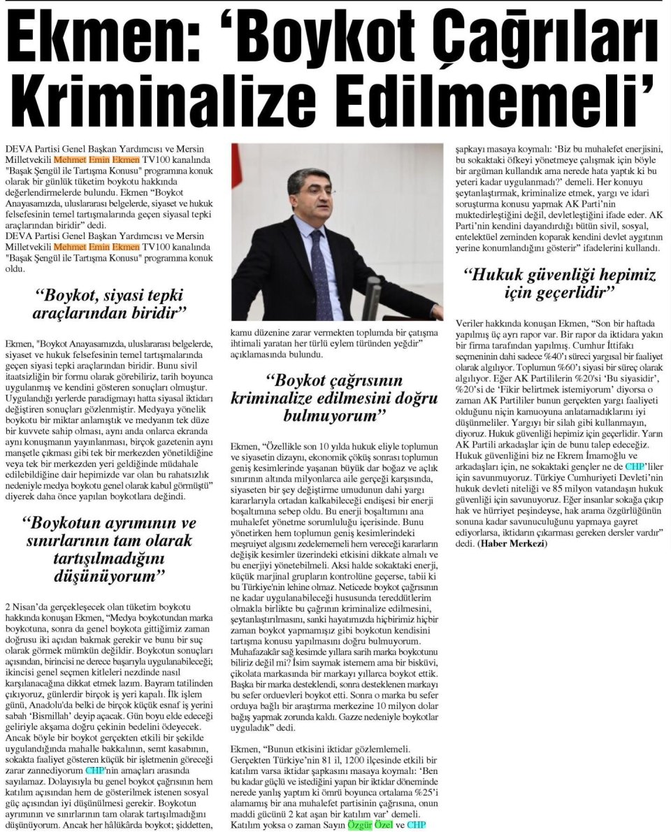 'BOYKOT ÇAĞRILARI KRİMİNALİZE EDİLMEMELİ!'