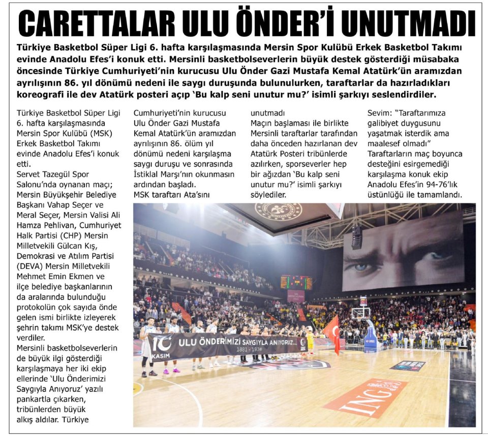 CARETTALAR ULU ÖNDER'İ UNUTMADI