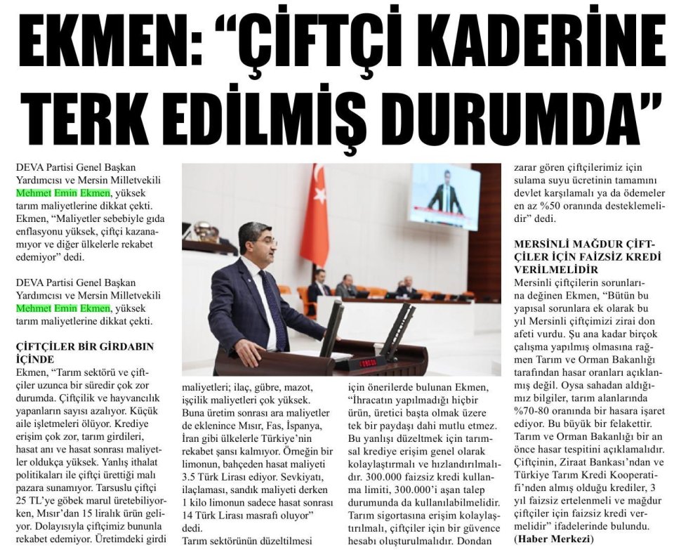 ÇİFTÇİ KAZANAMIYOR VE ÜLKELERLE REKABET EDEMİYOR