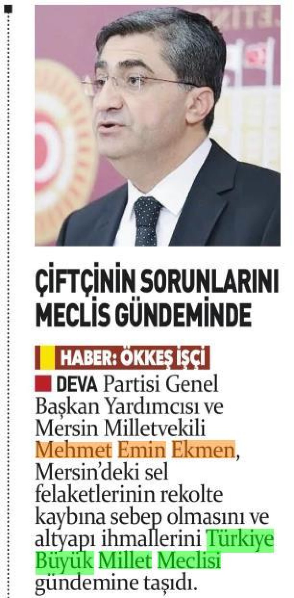 ÇİFTÇİNİN SORUNLARINI MECLİS GÜNDEMİNDE