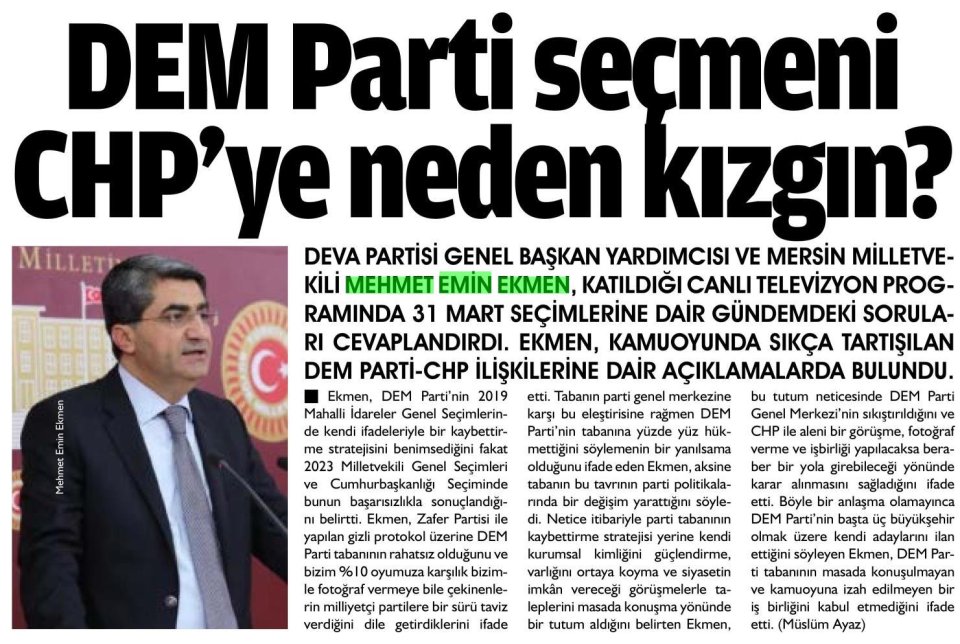 DEM PARTİ SEÇMENİ CHP'YE NEDEN KIZGIN
