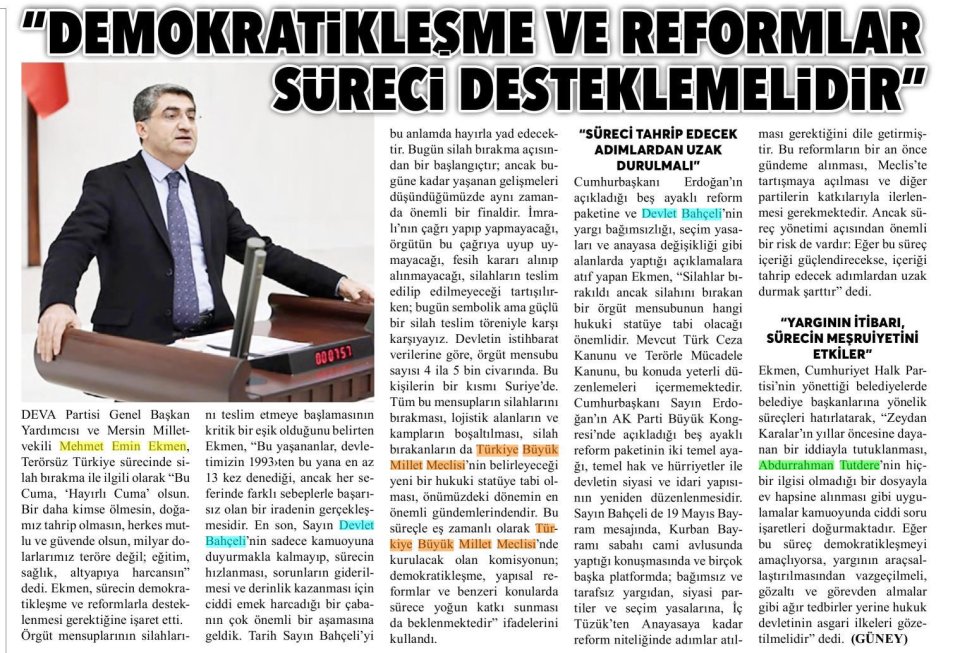 DEMOKRATİKLEŞME VE REFORMLAR SÜRECİ DESTEKLENMELİDİR