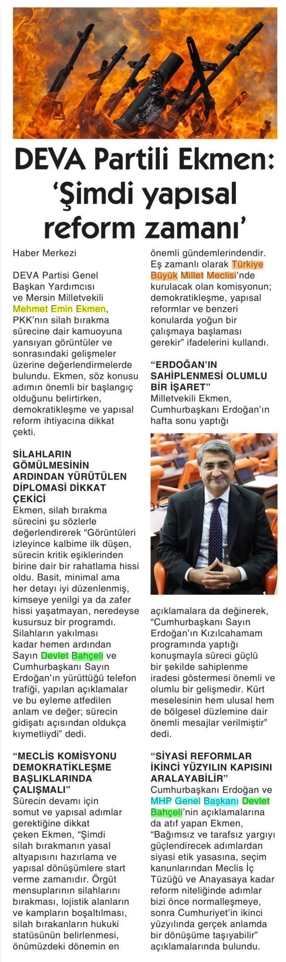 DEVA PARTİLİ EKMEN 'ŞİMDİ YAPISAL REFORM ZAMANI'