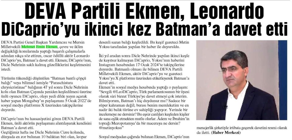 DEVA PARTİLİ EKMEN, LEONARDO DİCAPRİO'YU İKİNCİ KEZ BATMAN'A DAVET ETTİ