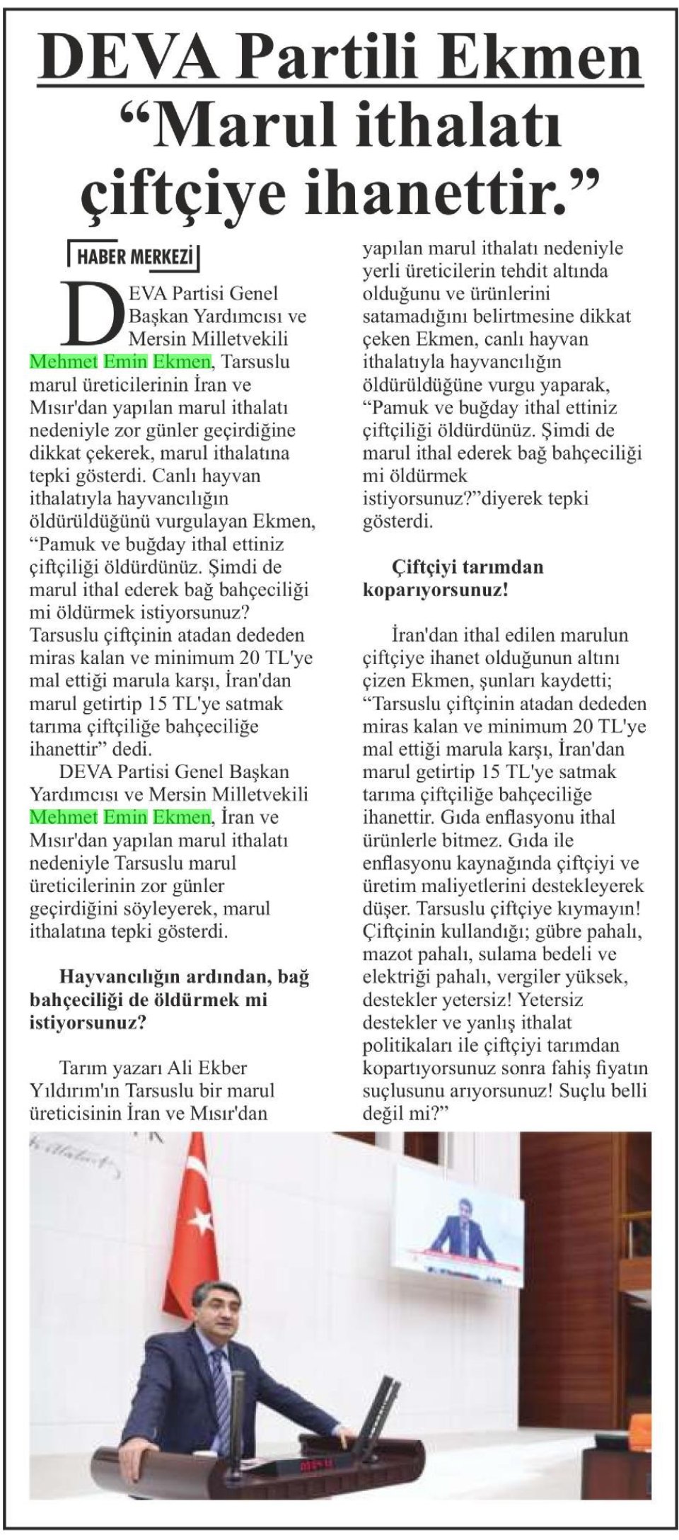 DEVA PARTİLİ EKMEN 