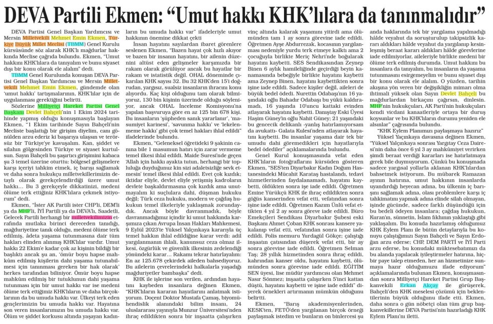  DEVA PARTİLİ EKMEN: 