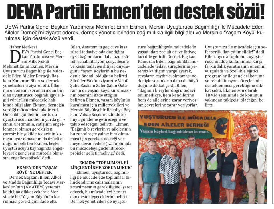 DEVA PARTİLİ EKMEN'DEN DESTEK SÖZÜ!