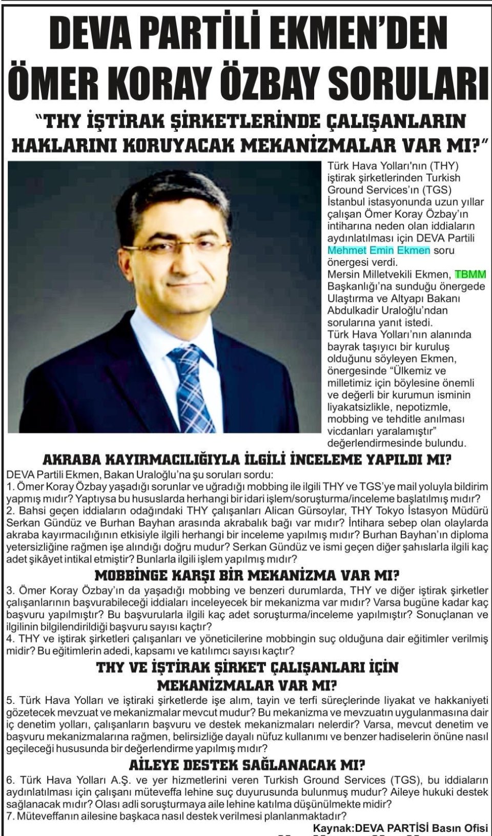 DEVA PARTİLİ EKMENDEN ÖMER KODAY ÖZDAY SORULARI