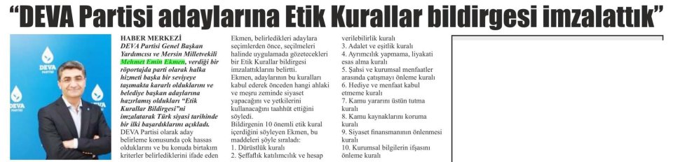 DEVA PARTİSİ ADAYLARINA ETİK KURALLAR BİLDİRGESİ İMZALATTIK