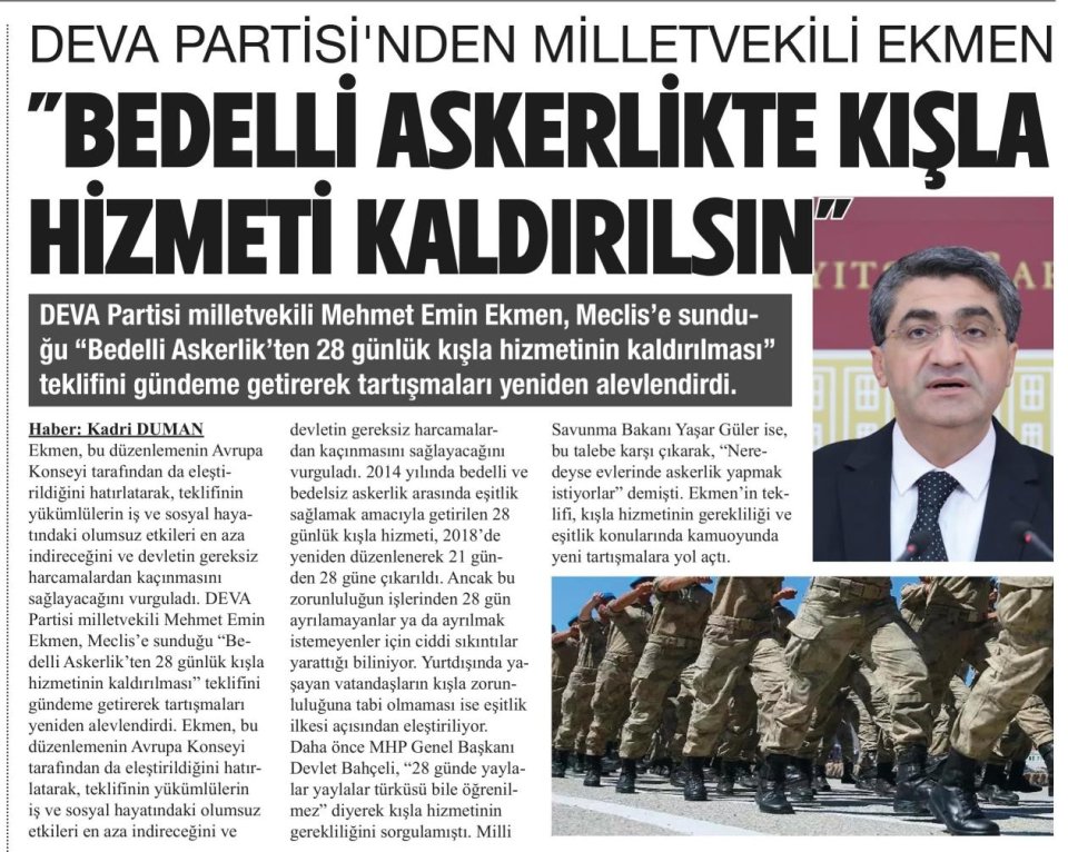 DEVA PARTISİ'NDEN MİLLETVEKİLİ EKMEN