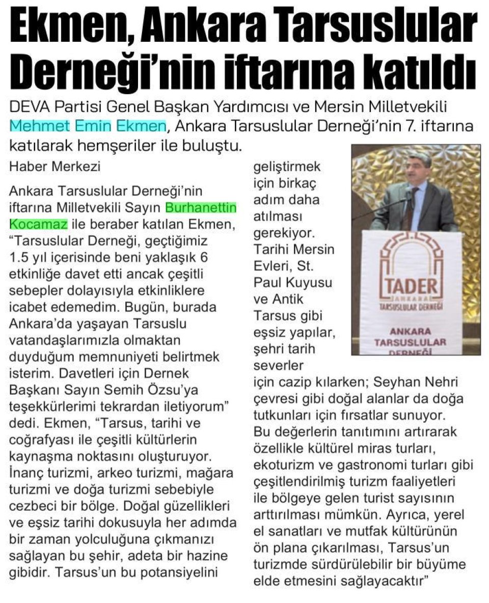 EKMEN, ANKARA TARSUSLULAR DERNEĞİ'NİN İFTARINA KATILDI