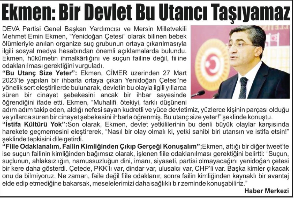 EKMEN: BİR DEVLET BU UTANCI TAŞIYAMAZ