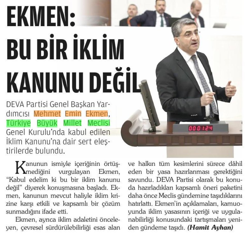 EKMEN: BU BİR İKLİM KANUNU DEĞİL