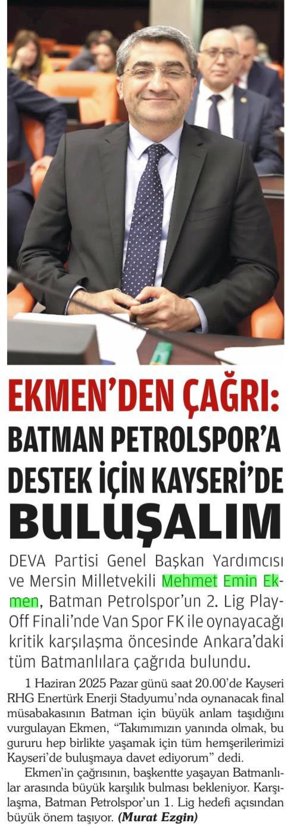 EKMEN DEN ÇAĞRI: BATMAN PETROLSPOR A DESTEK İÇİN KAYSERİDE BULUŞALIM
