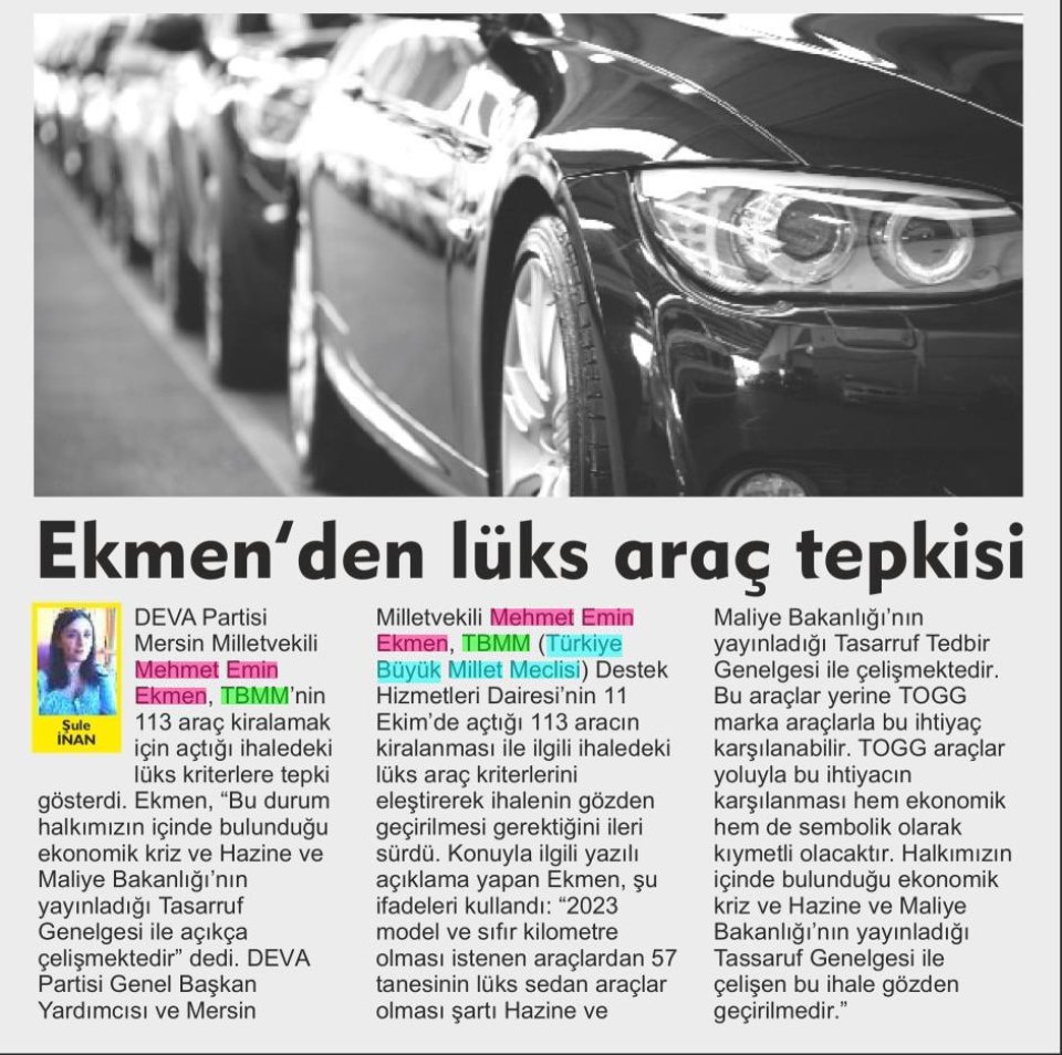 EKMEN'DEN LÜKS ARAÇ TEPKİSİ