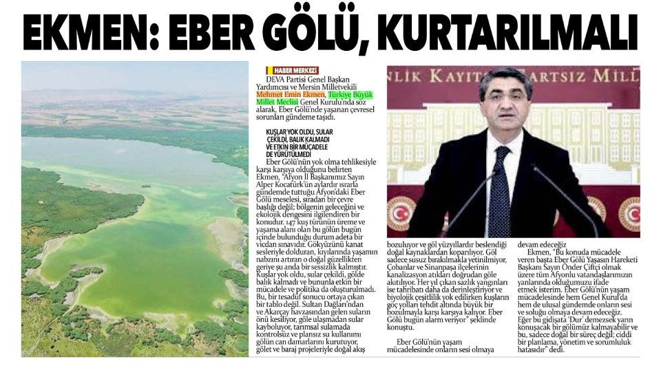 EKMEN EBER GÖLÜ KURTARILMALI