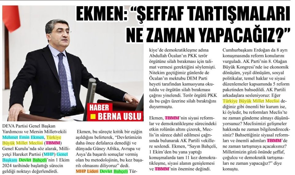 EKMEN : ŞEFFAF TARTIŞMALARI NE ZAMAN YAPACAĞIZ ?