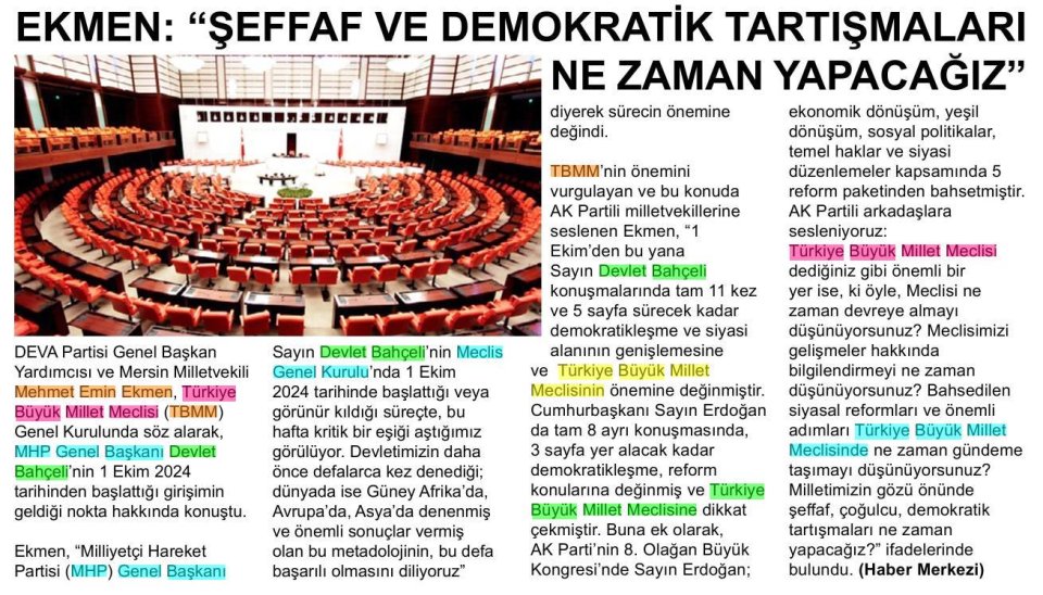 EKMEN: ŞEFFAF VE DEMOKRATİK TARTIŞMALARI NE ZAMAN YAPACAĞIZ
