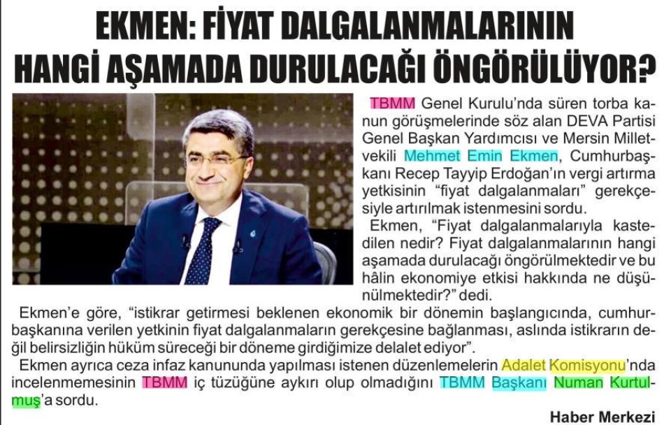 EKMEN: FİYAT DALGALANMALARININ HANGİ AŞAMADA DURULACAĞI ÖNGÖRÜLÜYOR?