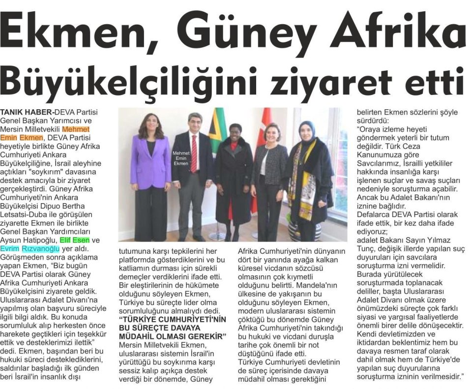 EKMEN, GÜNEY AFRİKA BÜYÜKELÇİLİĞİNİ ZİYARET ETTİ