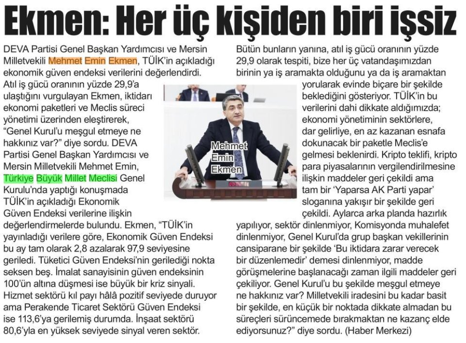  EKMEN: HER ÜÇ KİŞİDEN BİRİ İŞSİZ