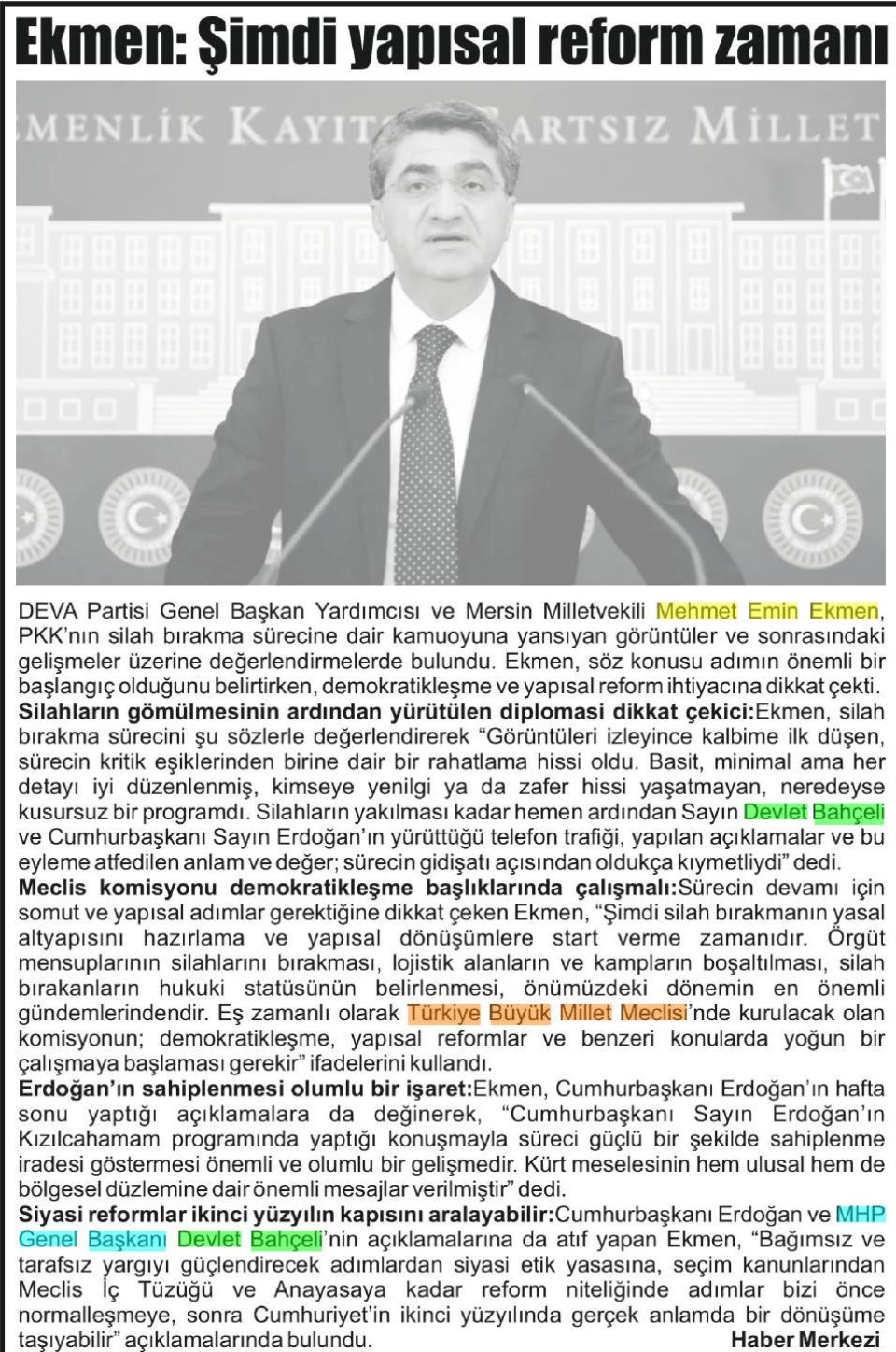 EKMEN: ŞİMDİ YAPISAL REFORM ZAMANI