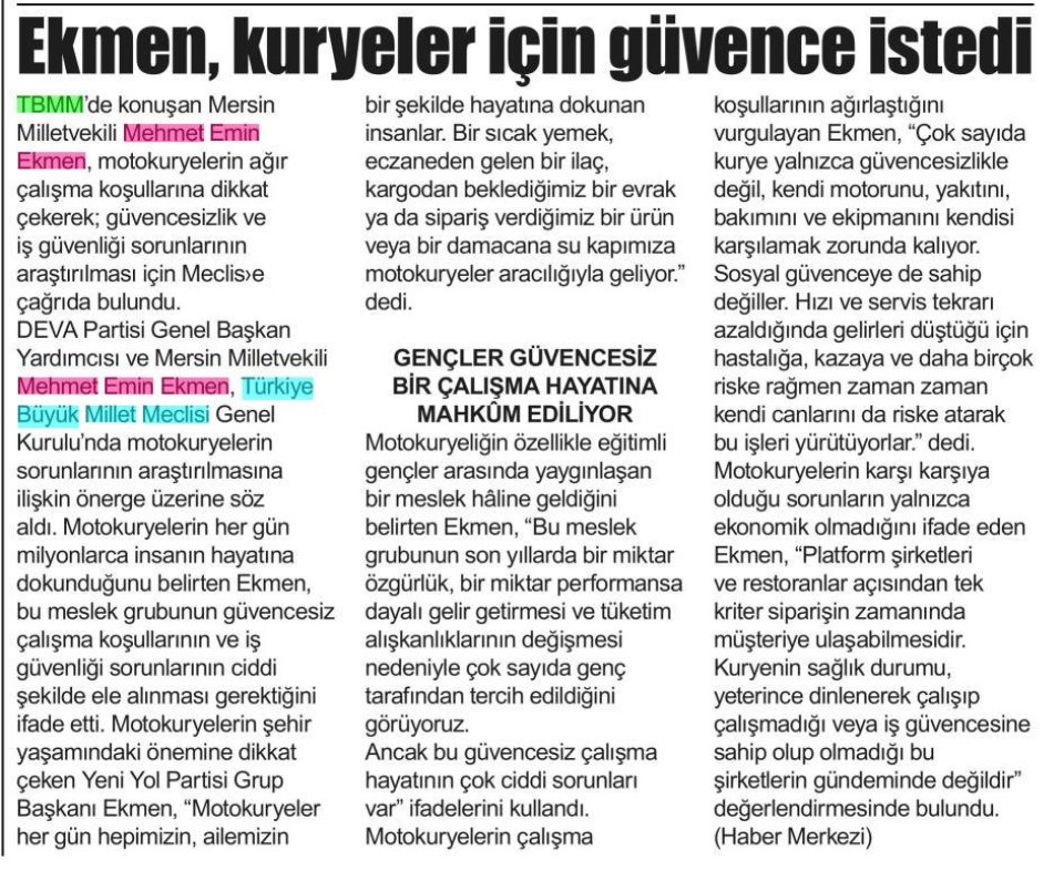 EKMEN, KURYELER İÇİN GÜVENCE İSTEDİ