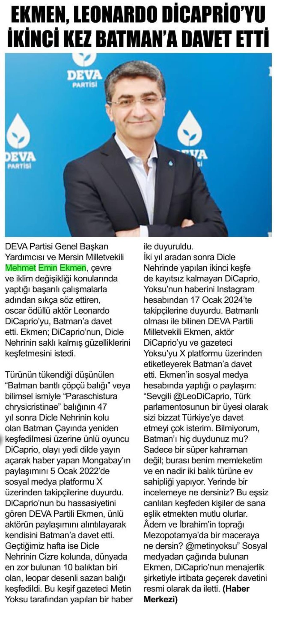 EKMEN, LEONARDO DİCAPRİO'YU İKİNCİ KEZ BATMAN'A DAVET ETTİ