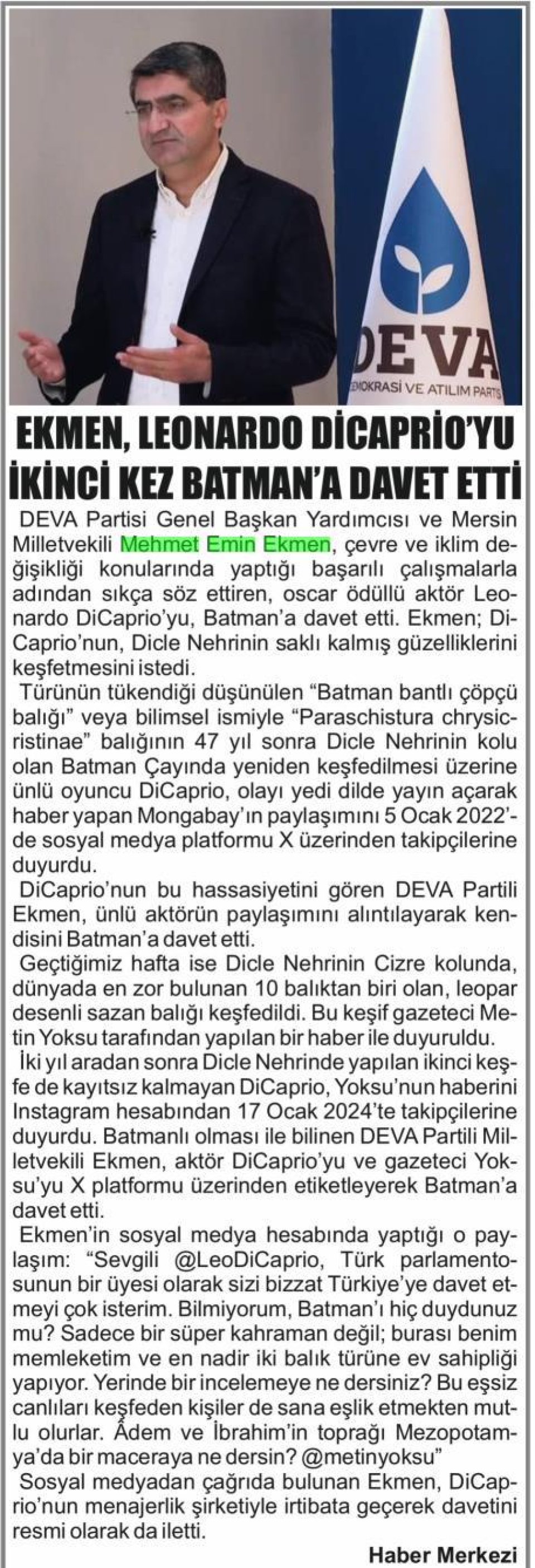 EKMEN, LEONARDO DİCAPRİO'YU İKİNCİ KEZ BATMAN'A DAVET ETTİ