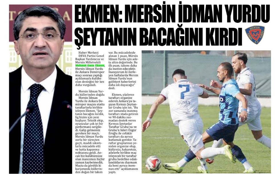 EKMEN:MERSİN İDMAN YURDU ŞEYTANIN BACAĞINI KIRDI