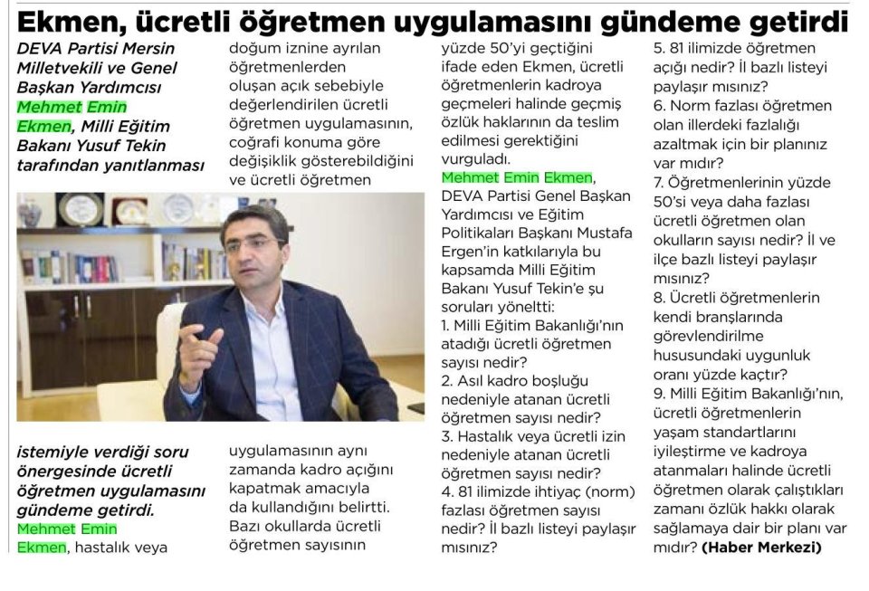 EKMEN, ÜCRETLİ ÖĞRETMEN UYGULAMASINI GÜNDEME GETİRDİ