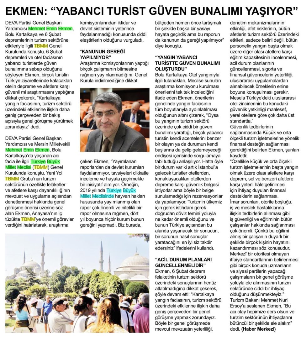 EKMEN: YABANCI TURİST GÜVEN BUNALIMI YAŞIYOR