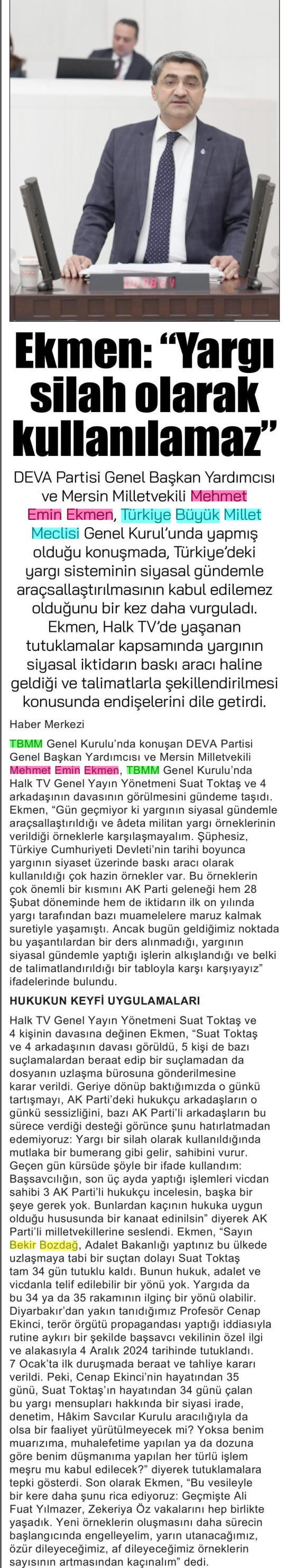 EKMEN: YARGI SİLAH OLARAK KULLANILAMAZ