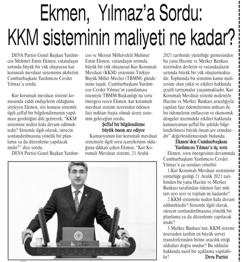 EKMEN, YILMAZ'A SORDU: KKM SİSTEMİNİN MALİYETİ NE KADAR?