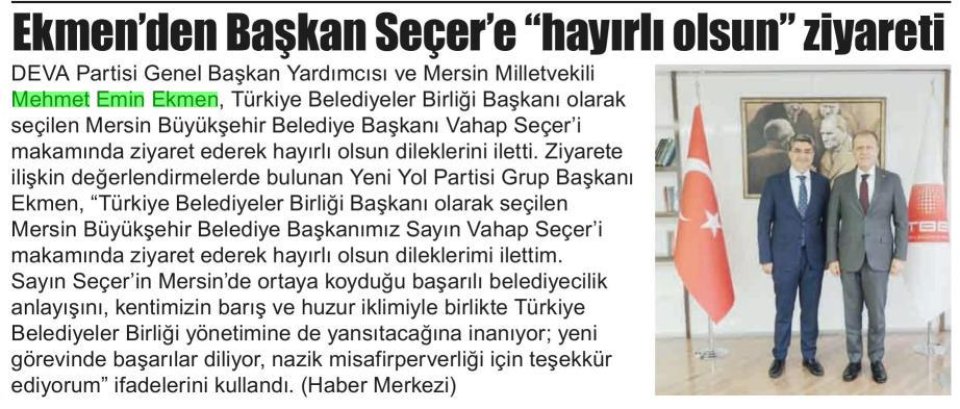 EKMEN'DEN BAŞKAN SEÇER'E 
