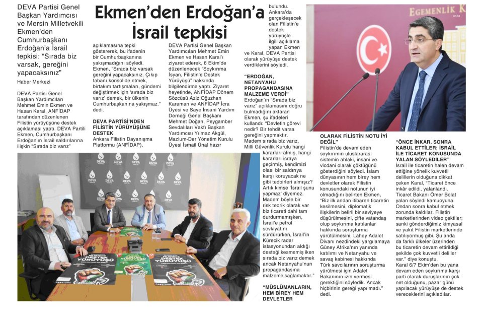 EKMEN'DEN ERDOĞAN'A İSRAİL TEPKİSİ