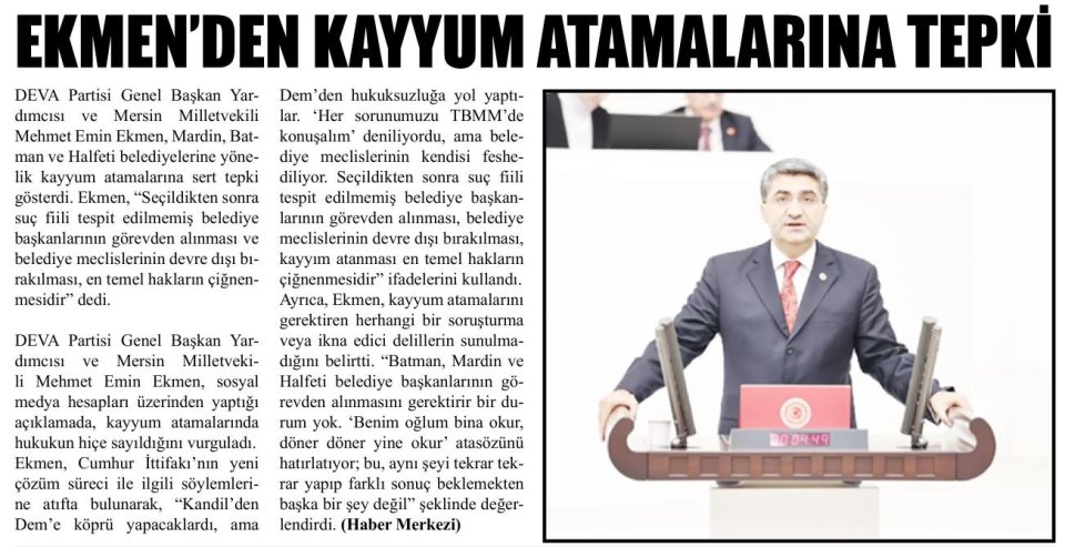 EKMEN'DEN KAYYUM ATAMALARINA TEPKİ